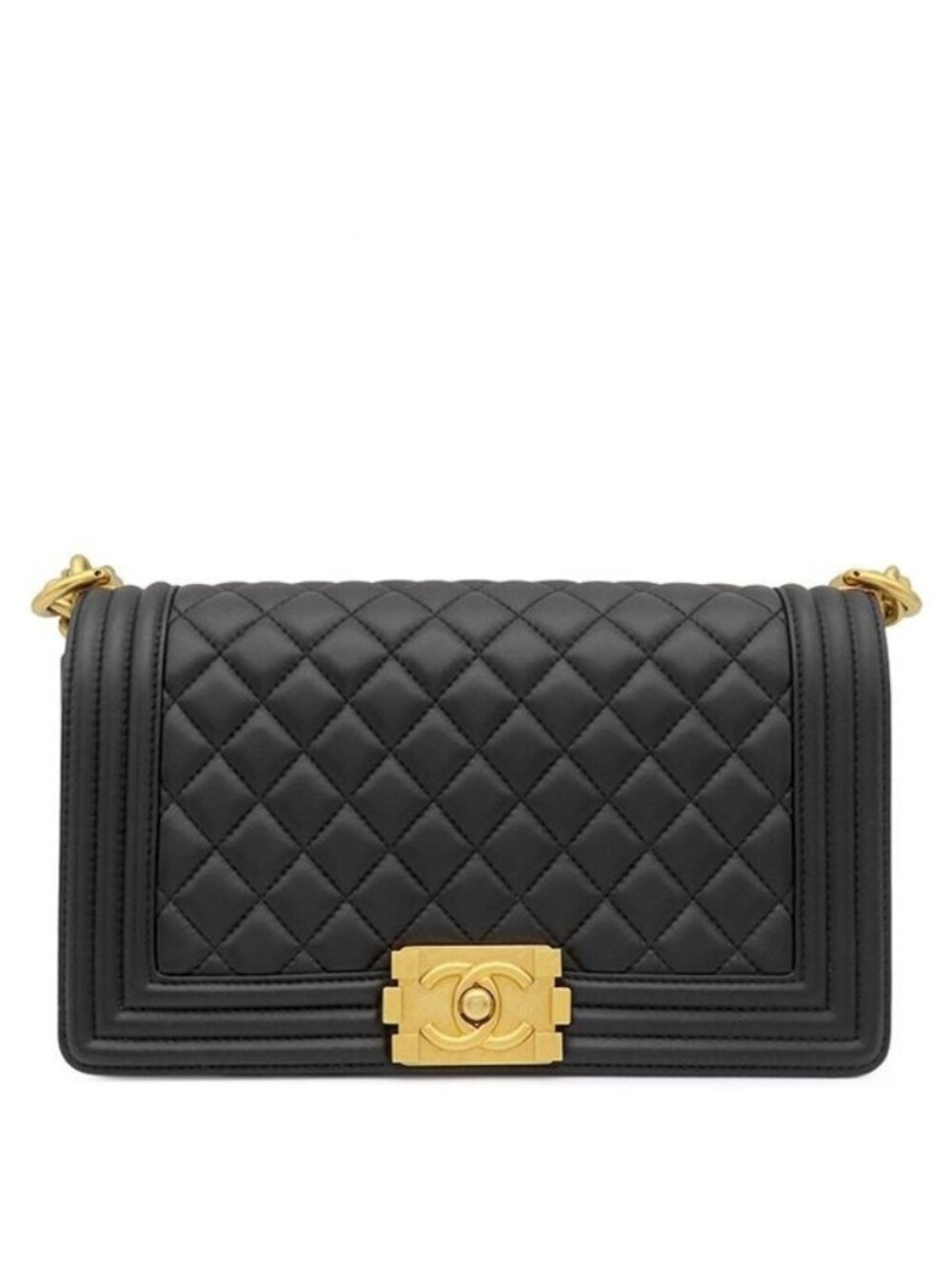 Chanel Shoulder Bag Boy 25 Lambskin Black Gold Chain